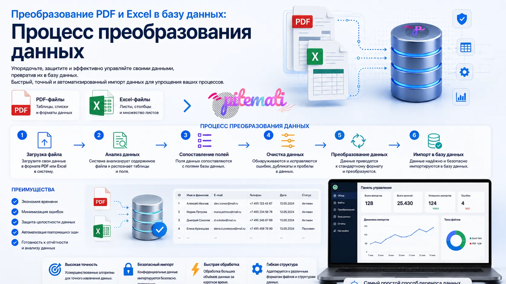 Процесс преобразования данных из PDF- и Excel-файлов в базу данных