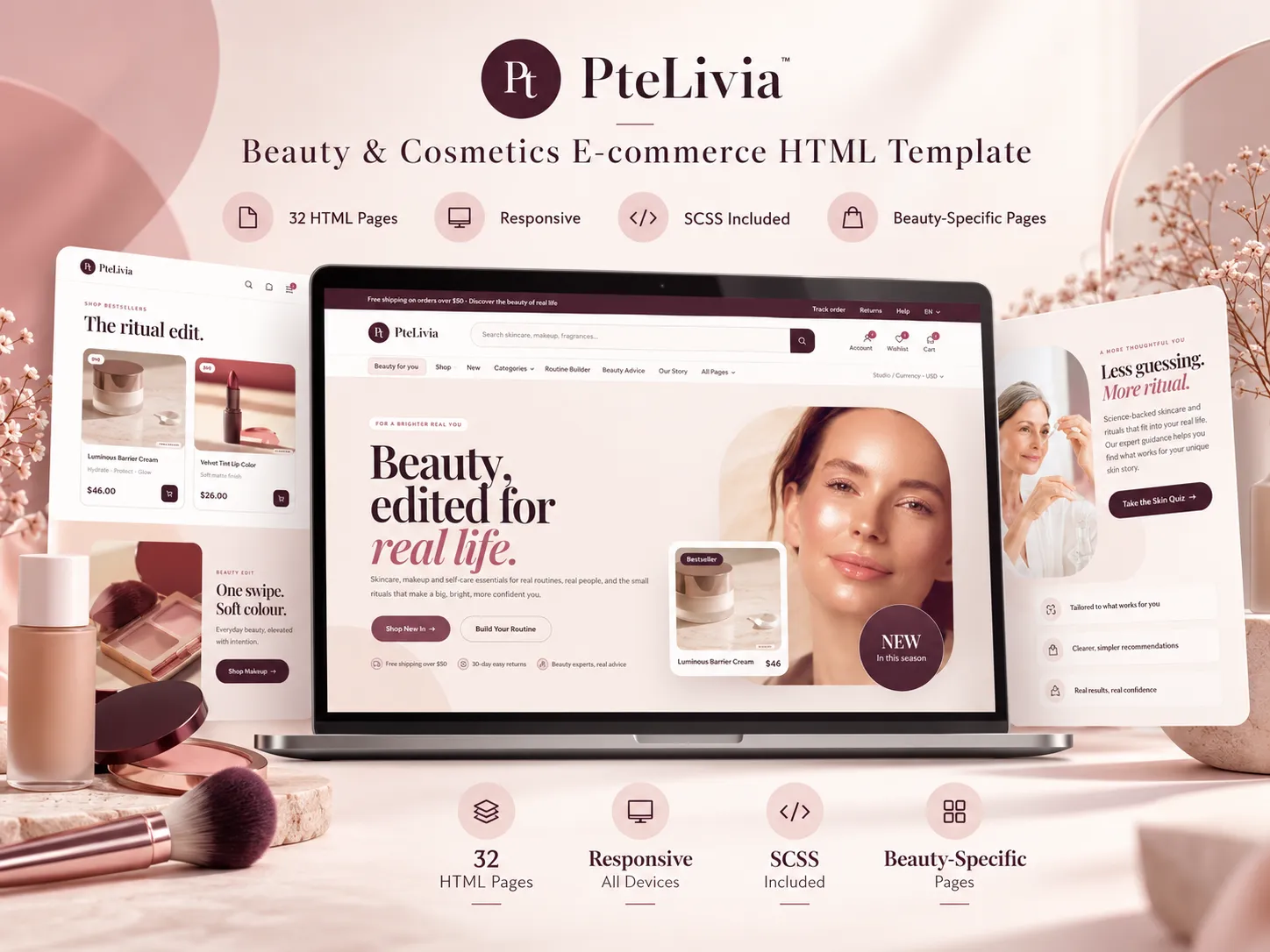 PteLivia – Güzellik ve Kozmetik E-Ticaret HTML Şablon